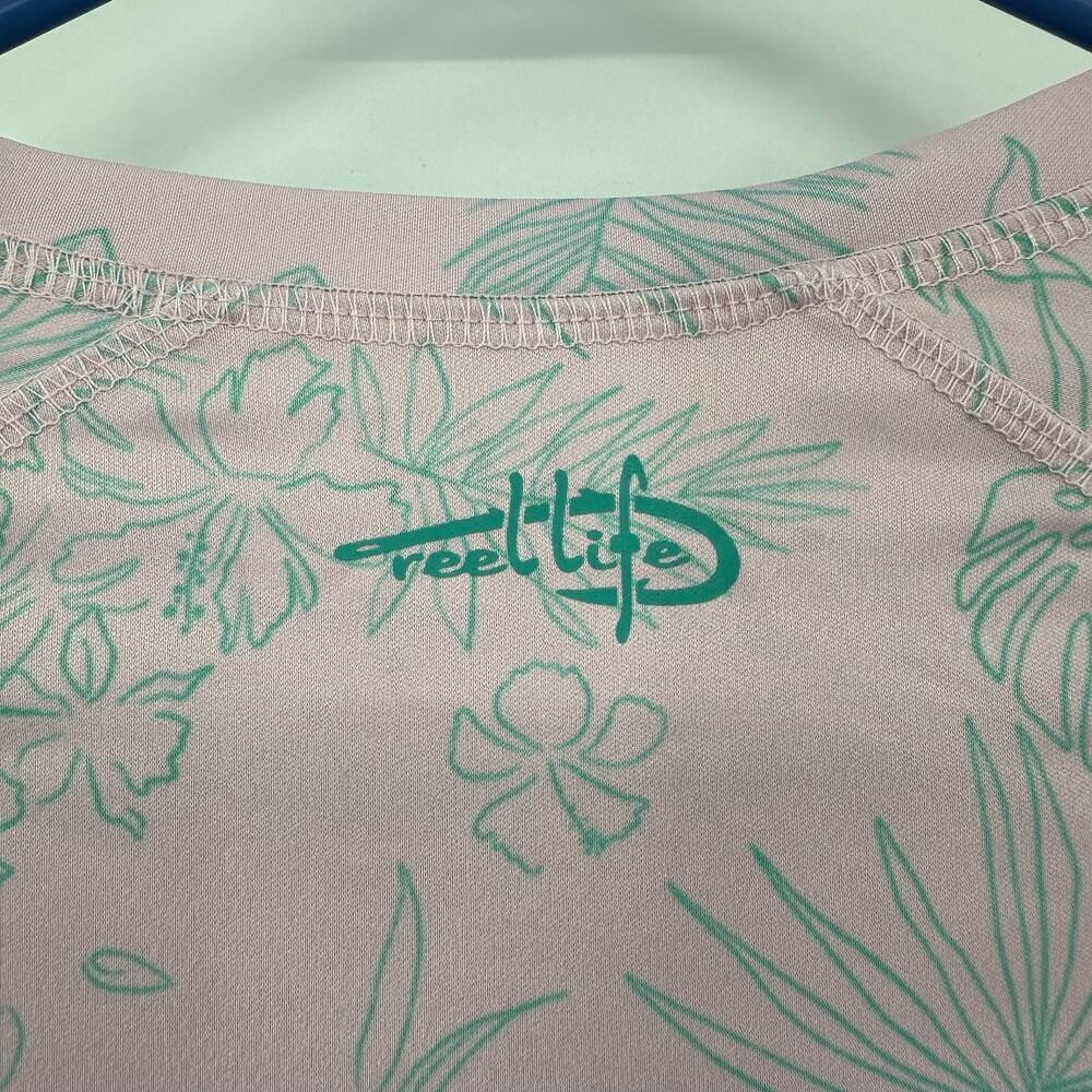 Reel Life size Medium long sleeve outdoor sun boat shirt pink green floral - Picture 4 of 6